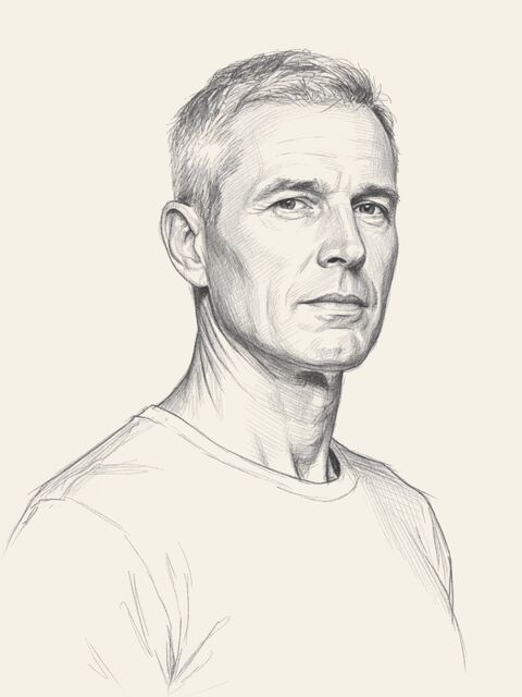 Graphite sketch of a man in his fifties with a firm jawline and a clean neckline